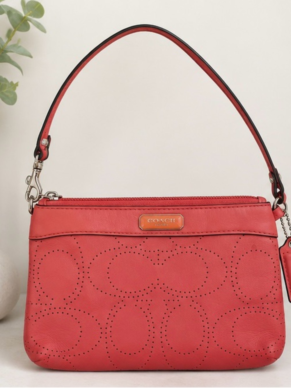 Coach Coral Perforated Signature Wristlet / Mini Bag